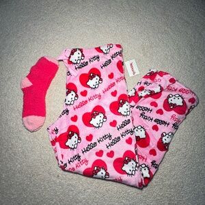 Hello Kitty Pink Pajama Valentines Pants w/ Fuzzy Socks